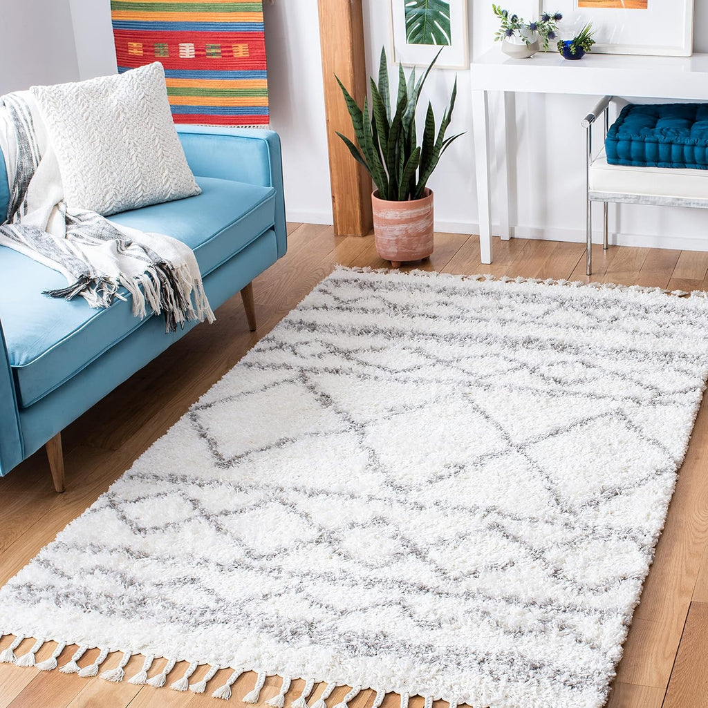 9' x 12' Ivory Grey Shag Area Rug X455386