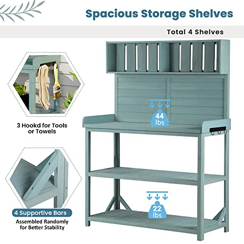 Green 65" Wooden Potting Bench with 4 Storage Shelves X132545