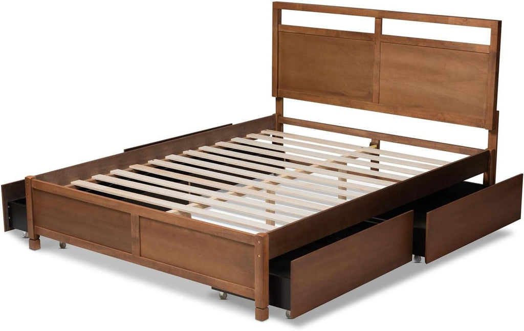 Walnut Brown Finished Wood Full Size 4-Drawer Platform Storage Bed W256