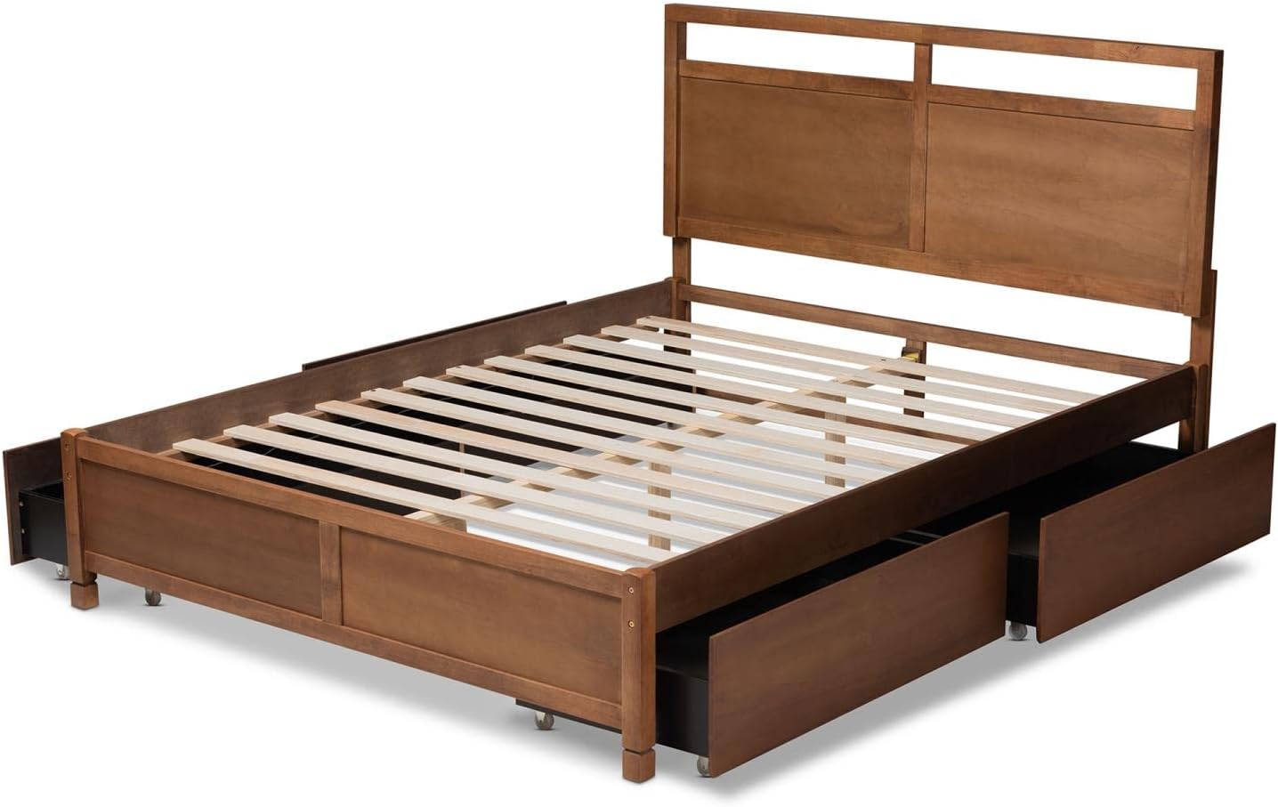 Walnut Brown Finished Wood Full Size 4-Drawer Platform Storage Bed W256