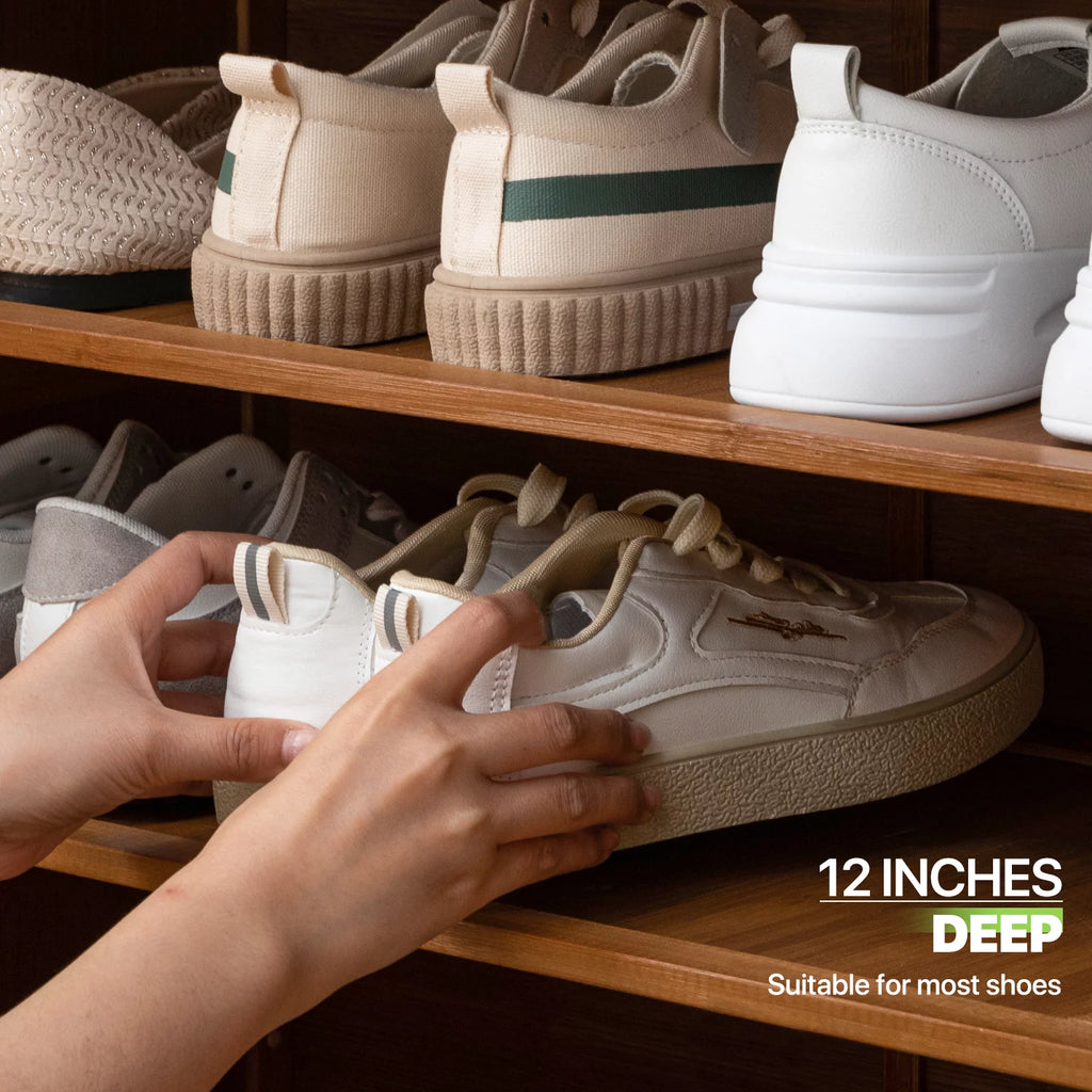 Bamboo 30 Pairs 7-Tier Shoe Cabinet with Folding Rattan Doors and Boots Compartments Q7994