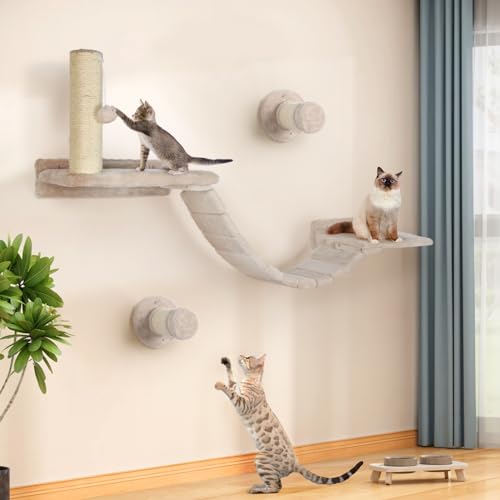 7 Pcs Cat Wall Shelves Set with Sisal Scratcher Post G720