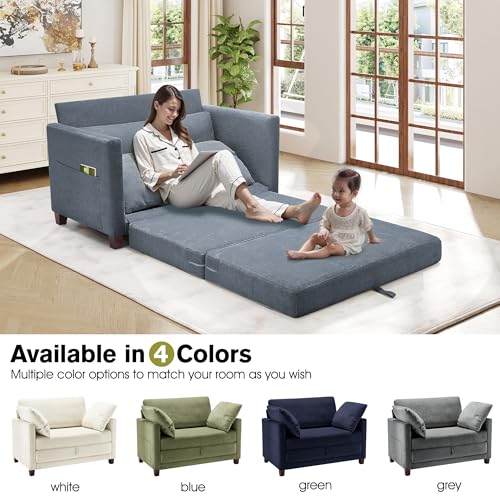 Blue Chenille Convertible Floor Sofa Bed with 2 Pillows A37667