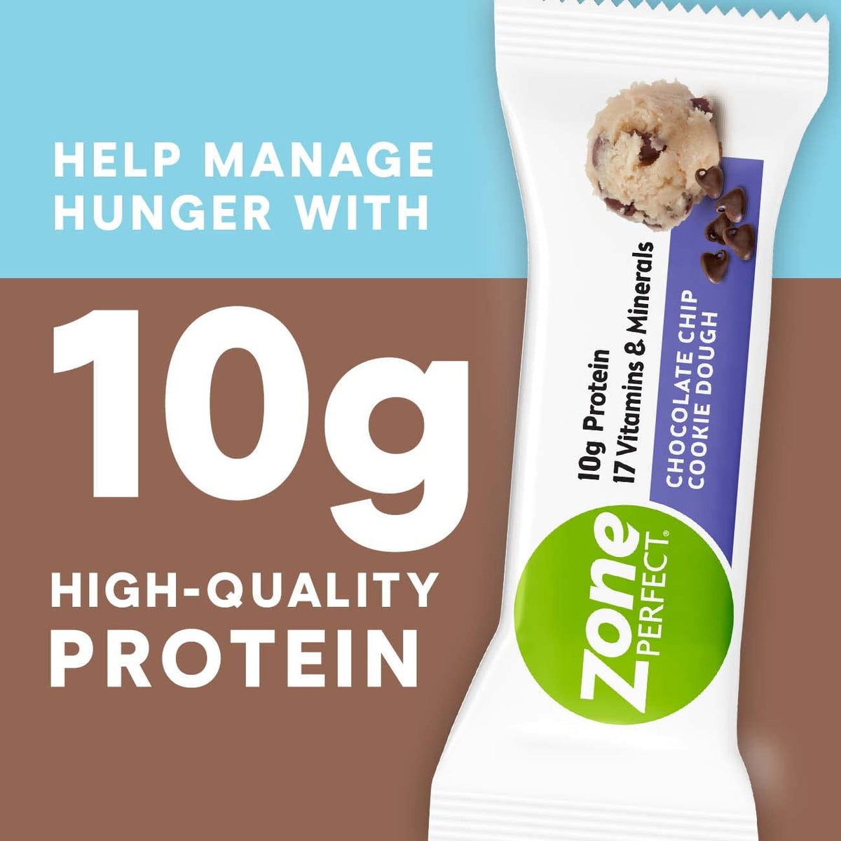 Chocolate Chip Cookie Dough Protein Bars, 10g Protein, 12 Bars F64320