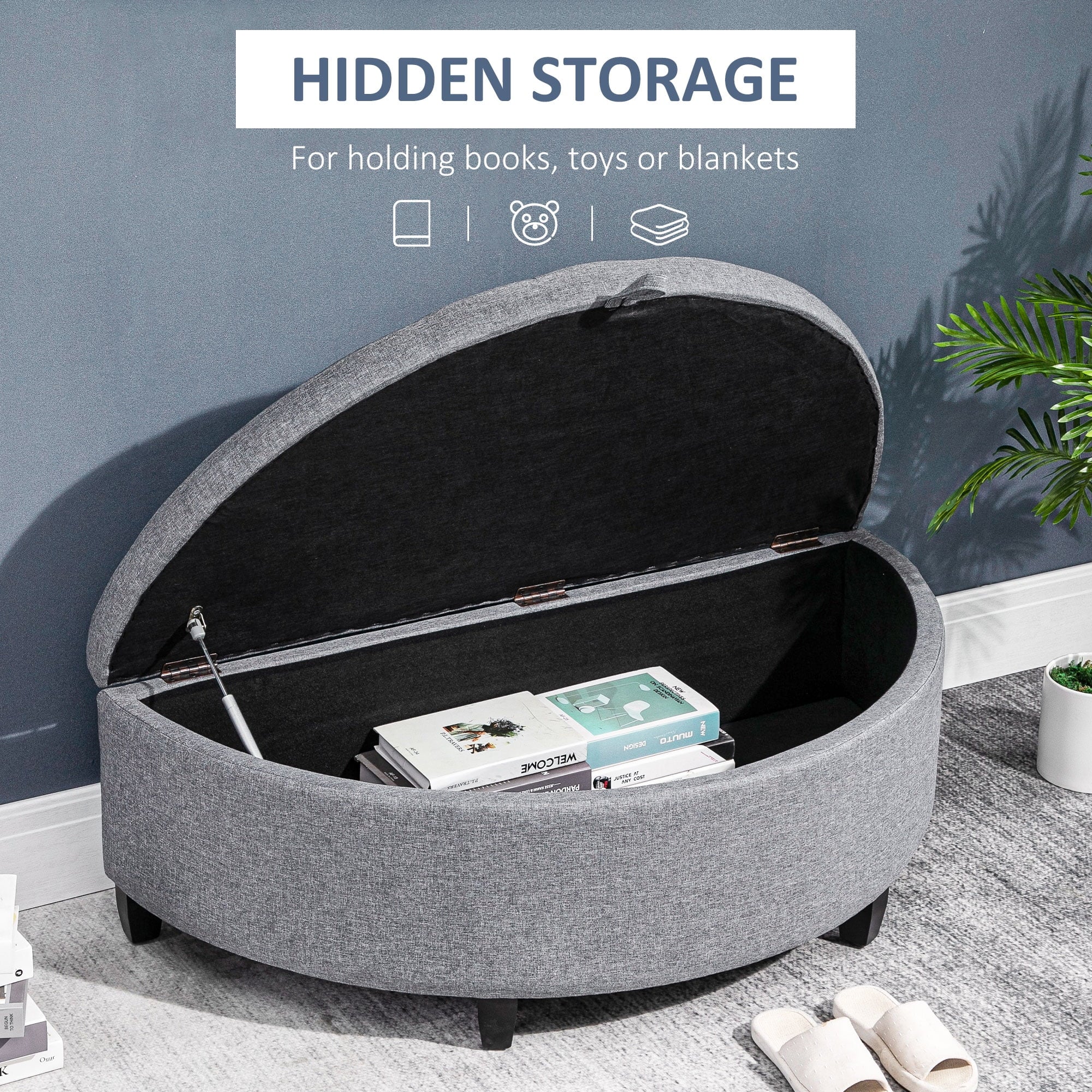 Gray Half Moon Storage Ottoman with Lift Lid J863