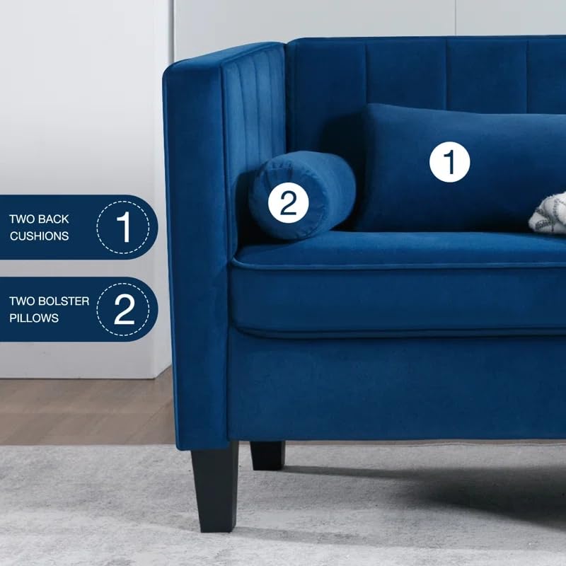 Velvet 65" Loveseat Sofa with Bolster Pillows and Back Cushion B727