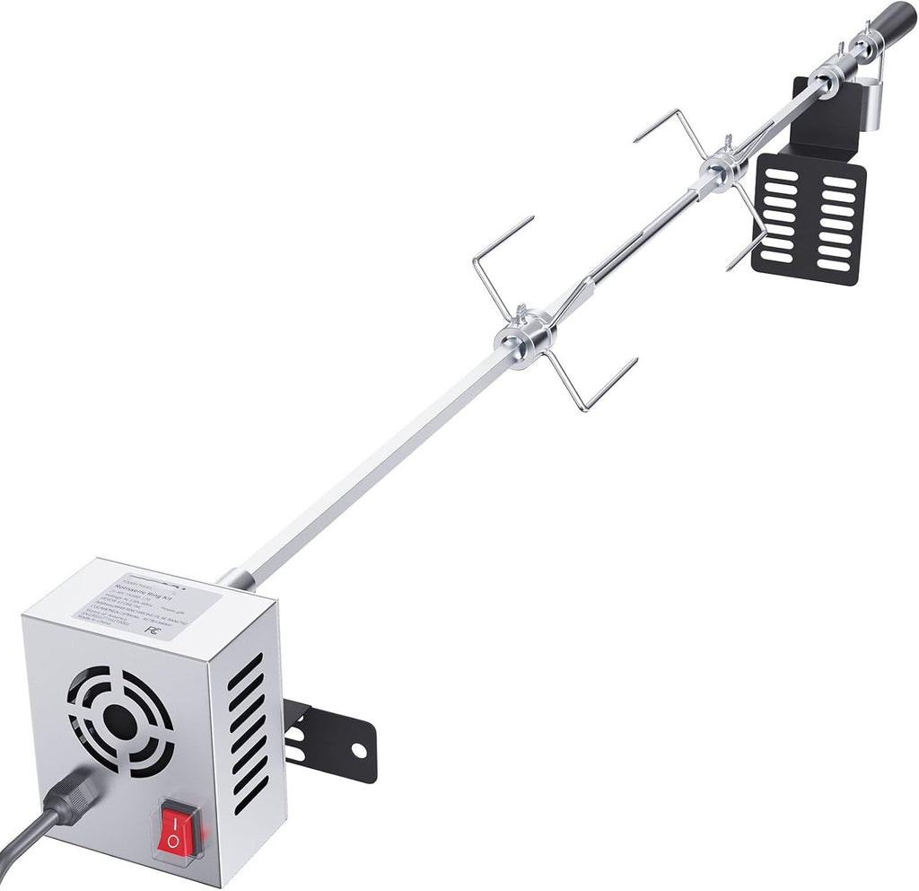 Heavy Duty Stainless Steel Grill Rotisserie Kit with 9W Motor - 32-Inch Hexagon Spit Rod - 26 Lbs Capacity O24442