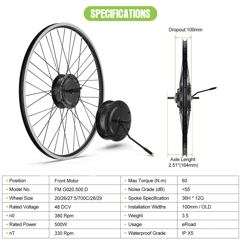 48V 500W Front Hub Motor Electric Bike Conversion Kit for 26 inch Wheel Q588642