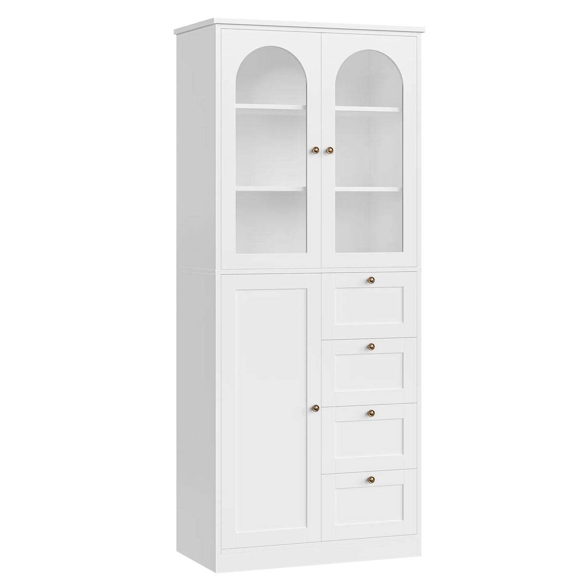 White 70.9" Bathroom Cabinet with Glass Doors and 4 Drawers G7474