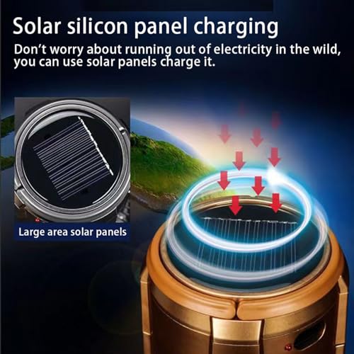 5-in-1 Portable LED Camping Lantern with Fan, Solar/USB Rechargeable, Lightweight ABS (Silver, 17.7X10X7.7cm) I14171