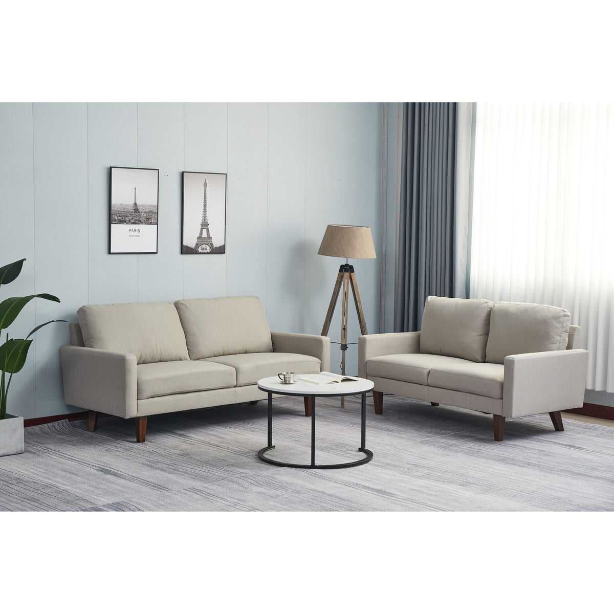 Dark Blue Linen 2 Piece Loveseat and Sofa Set A6432