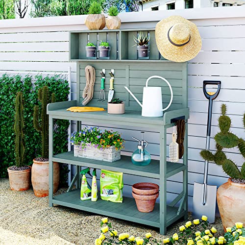 Green 65" Wooden Potting Bench with 4 Storage Shelves X132545