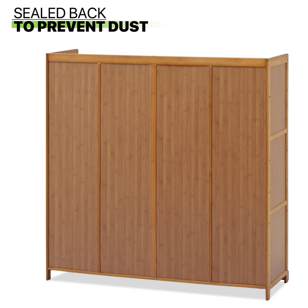 Bamboo 30 Pairs 7-Tier Shoe Cabinet with Folding Rattan Doors and Boots Compartments Q7994