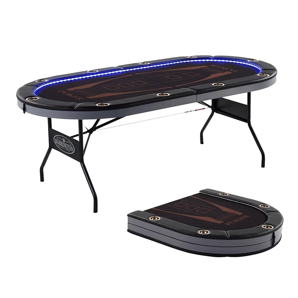 10-Player Poker Table with In-laid LED Lights, Brown and Black T55501