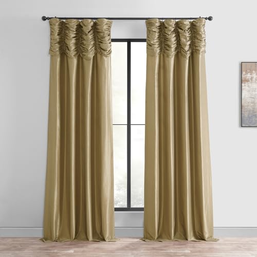 Ruched Faux Dupioni Silk Curtains 50 X 96 (1 Panel), Flax Gold O999