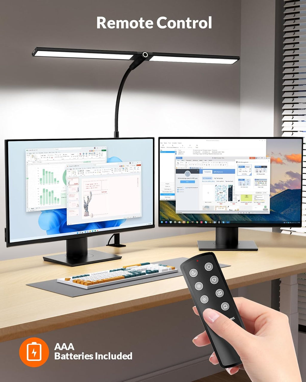Black Double Head LED Clamp Desk Lamp with Remote Control C82813