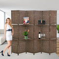 Brown 6 Panel Wooden Folding Room Divider with Shelves S412161