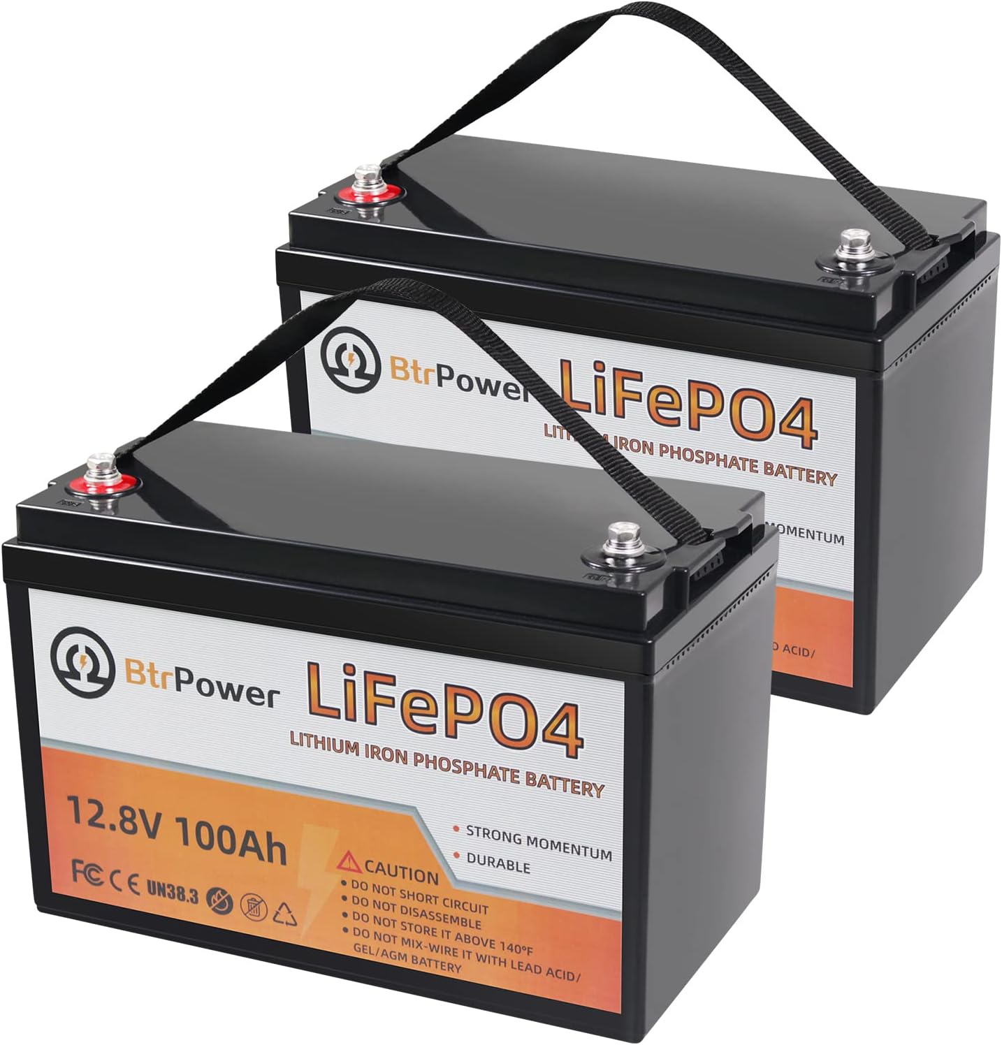 2 Pack 12V 100Ah LiFePO4 Deep Cycle Rechargeable Battery with 100A BMS S2159
