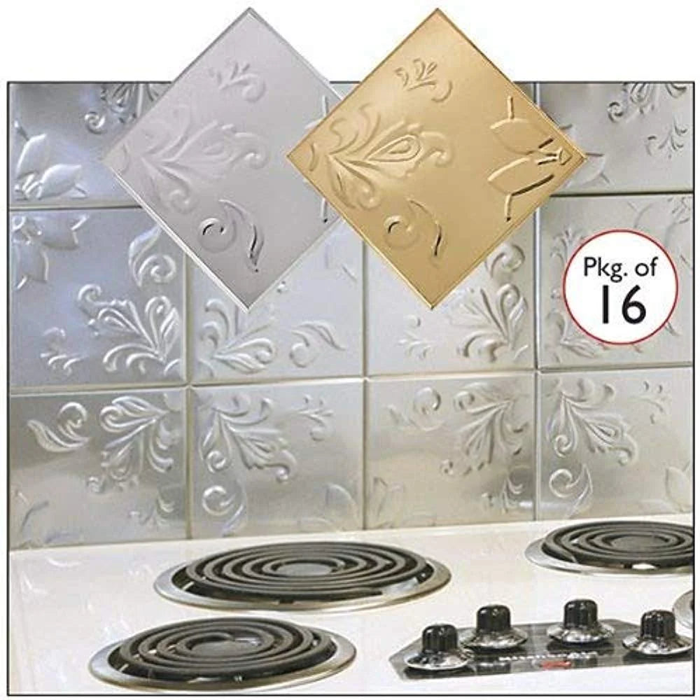 Self Adhesive Decorative Copper Embossed Floral Design Tin Tiles - 6" x 6" (Set of 16) C929