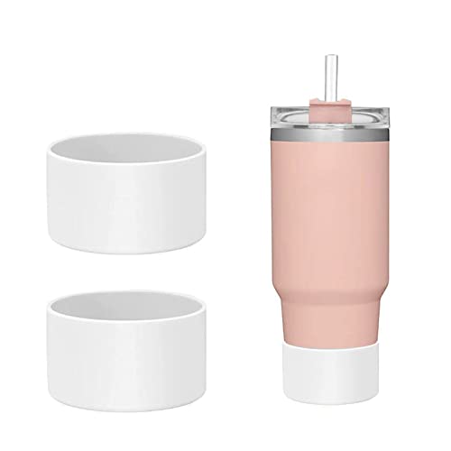 2Pcs Silicone Boot for Stanley 40 oz Quencher Tumbler & Stanley IceFlow 20oz 30oz, Protective Water Bottle Bottom Sleeve Cover (white) L7518