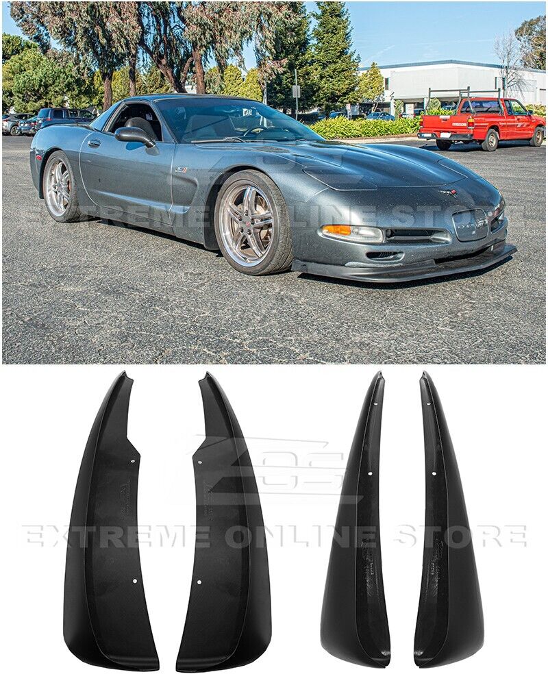 GM Factory XL Extended Style Front & Rear Side Splash Guards Mud Flap Pair ( ABS Plastic - Matte Black ) I79534