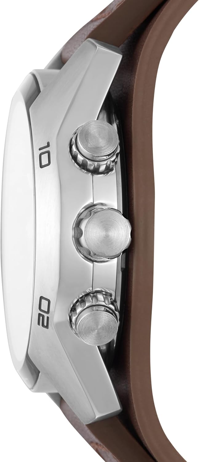 Silver Stainless Steel and Leather Chronograph Watch F91574