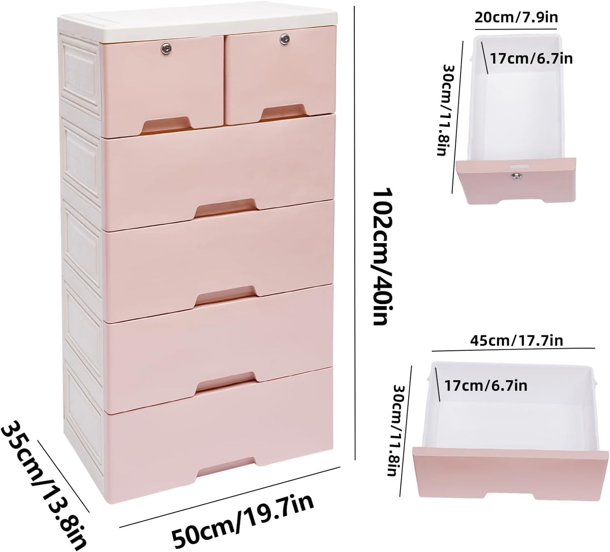 6 Drawers Pink Plastic Dresser with 4 Wheels A55257