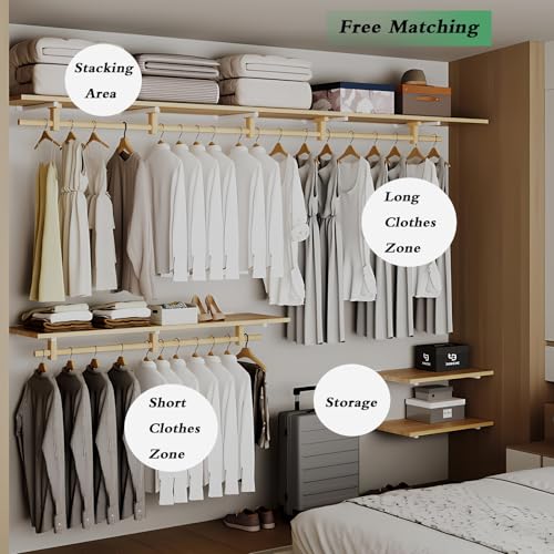 Solid Wooden Clothes Rack with Top Shelf, Wall Mounted Garment Rack W7880