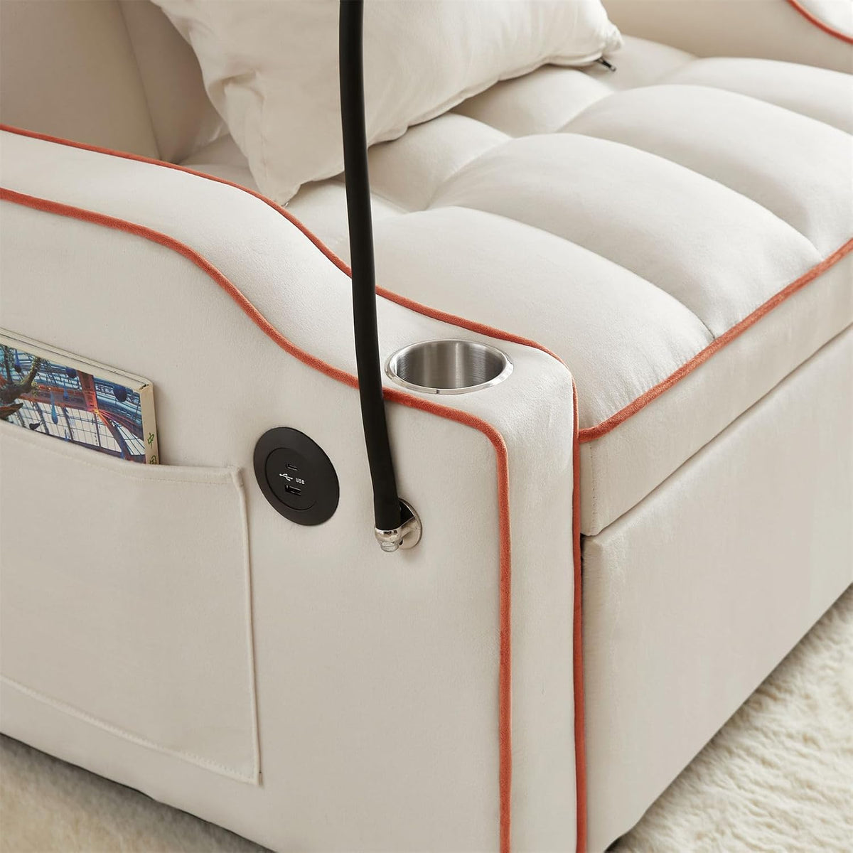 3-in-1 Convertible Pull Out Sleeper Chair Bed with Multi-Pockets B888