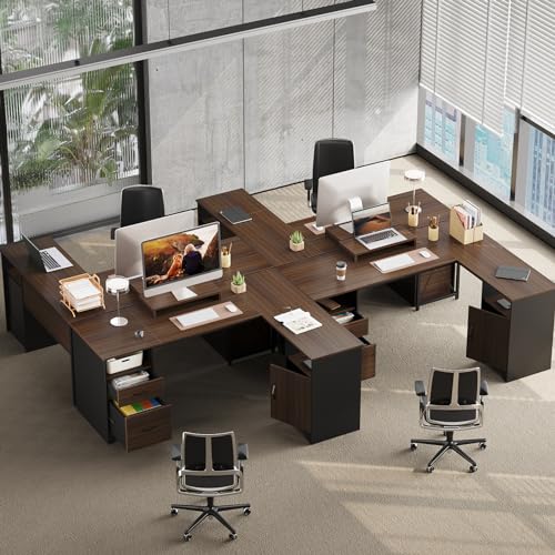 Gray L Shaped Desk with File Drawers, 63" x 47" Corner Desk with Monitor Stand Q241298