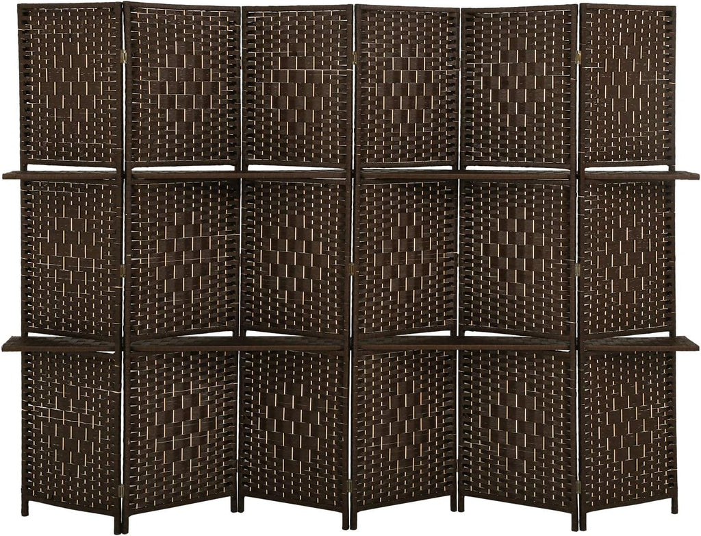 Brown 6 Panel Wooden Folding Room Divider with Shelves S412161