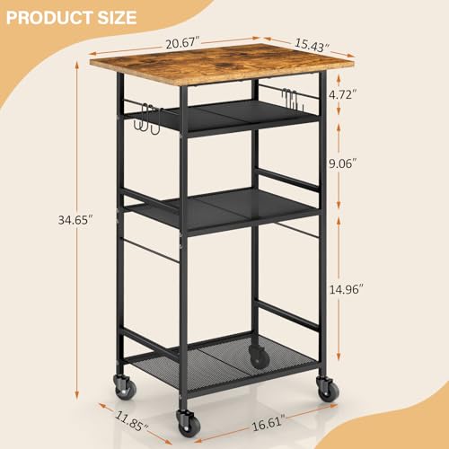 3 Tier Rolling Kitchen Microwave Cart with Adjustable Shelf G99378
