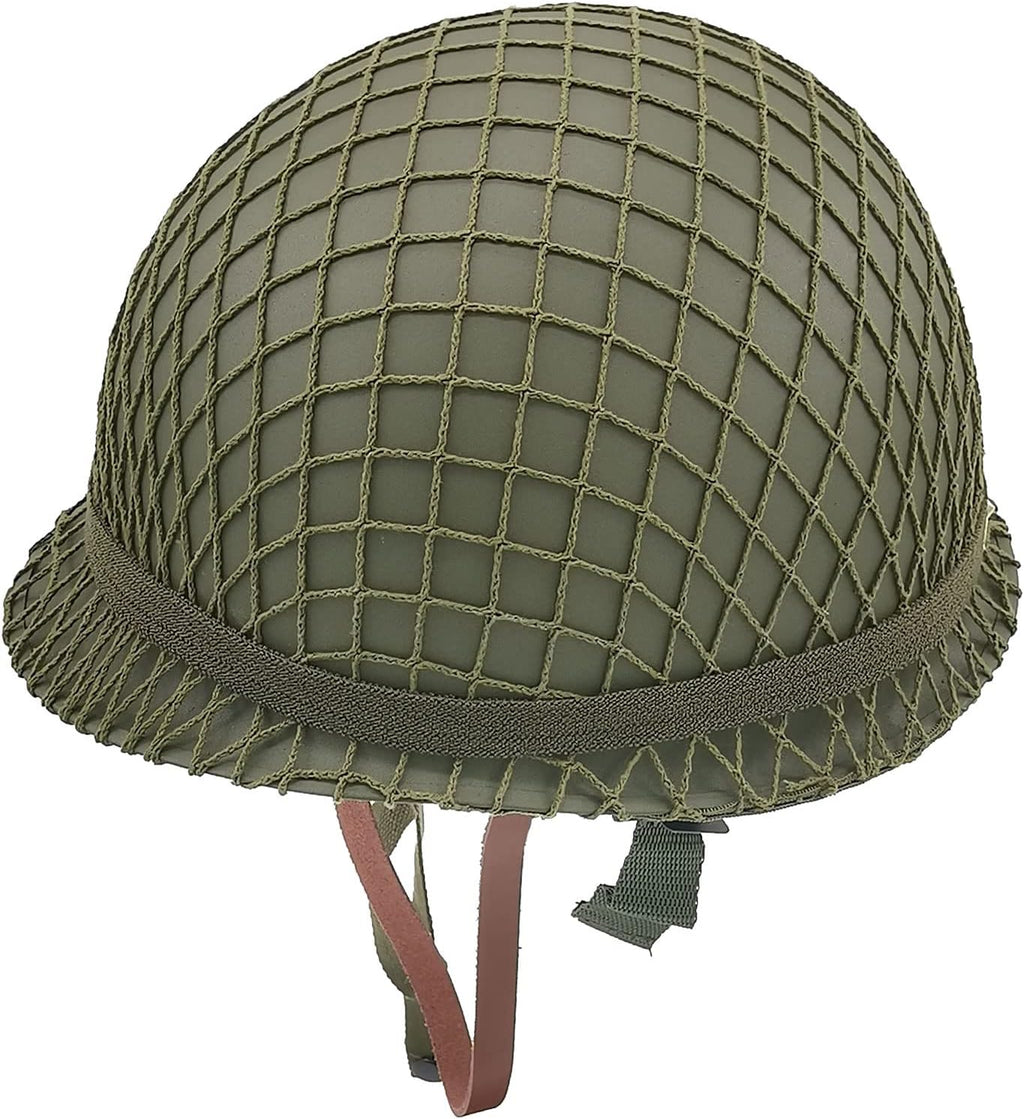 WWII US Army M1 Helmet Metal Steel Shell Replica with Net Canvas Chin Strap Cat Eye Band I166