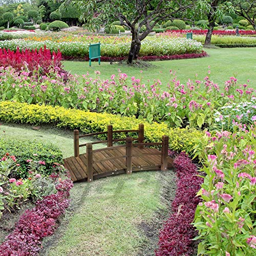 Fir Wood Garden Bridge Arc Walkway with Side Railings, Stained Wood, 60" x 26.5" x 19" X11644