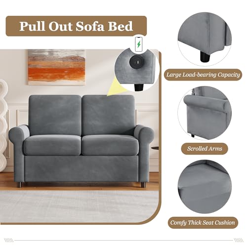 Gray Pull Out Sofa Bed with Twin Size Mattress Pad K622167