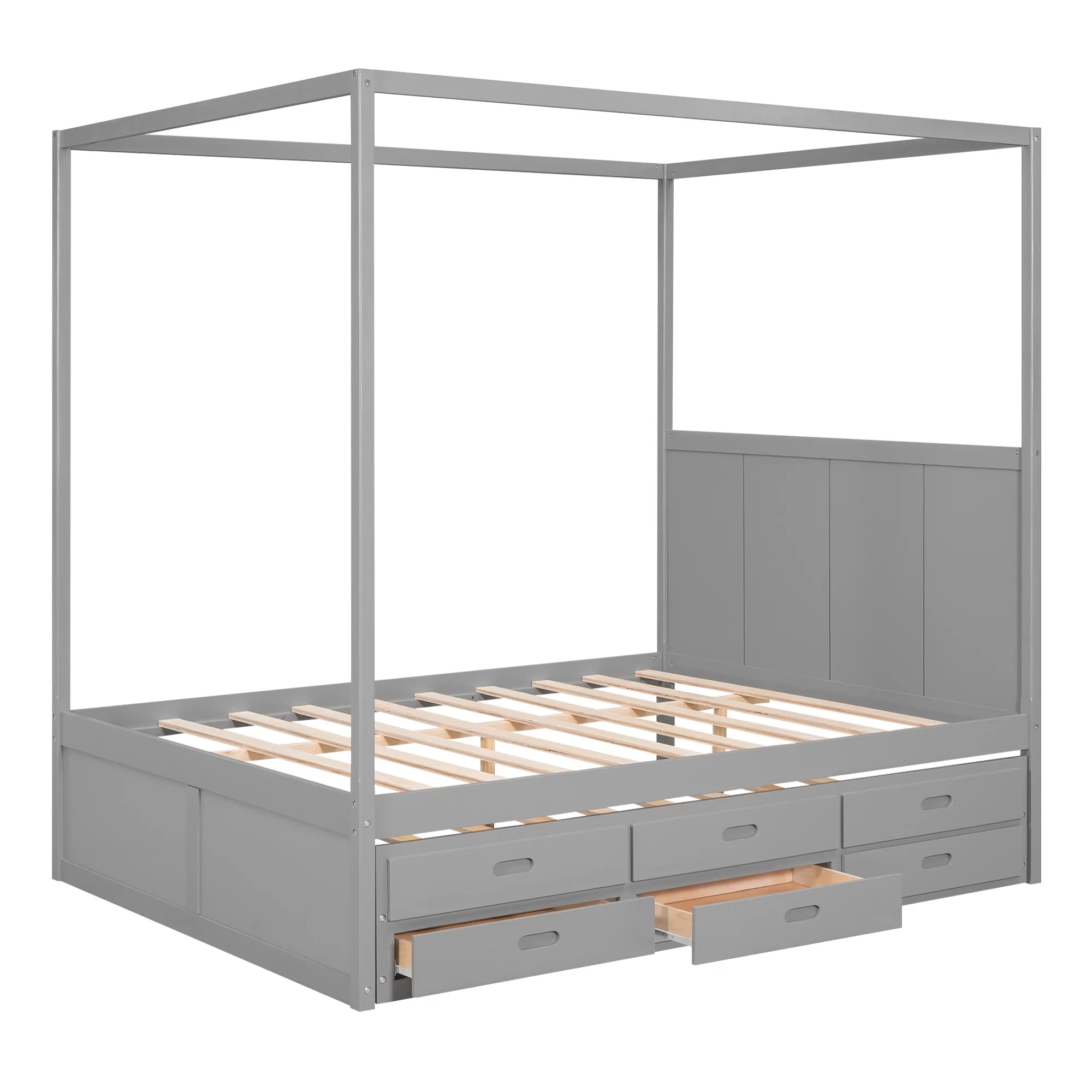 Gray Wooden Queen Platform Bed with Trundle and 3 Storage Drawers M708604