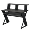 Gray Wood Music Desk Studio Station with Keyboard Tray and Shelves D340