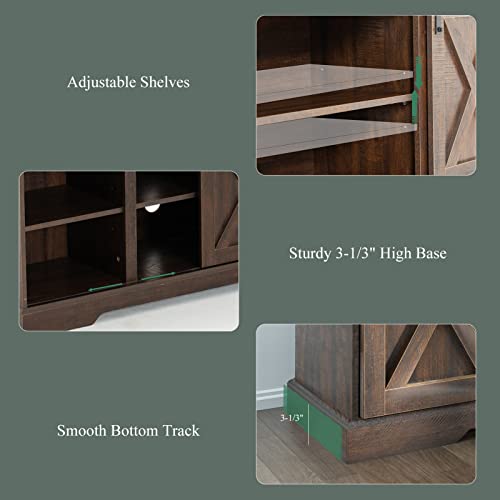 Brown Wood TV Stand with Sliding Barn Doors and Adjustable Shelves I95252