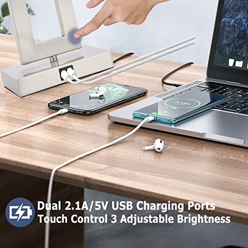 Set of 2 Touch Control Table Lamps with USB Ports, 3-Way Dimmable, Gold and White H6399