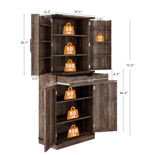72" Tall Storage Cabinet with Adjustable Shelves & Steel Frame, Dark Grey G496772