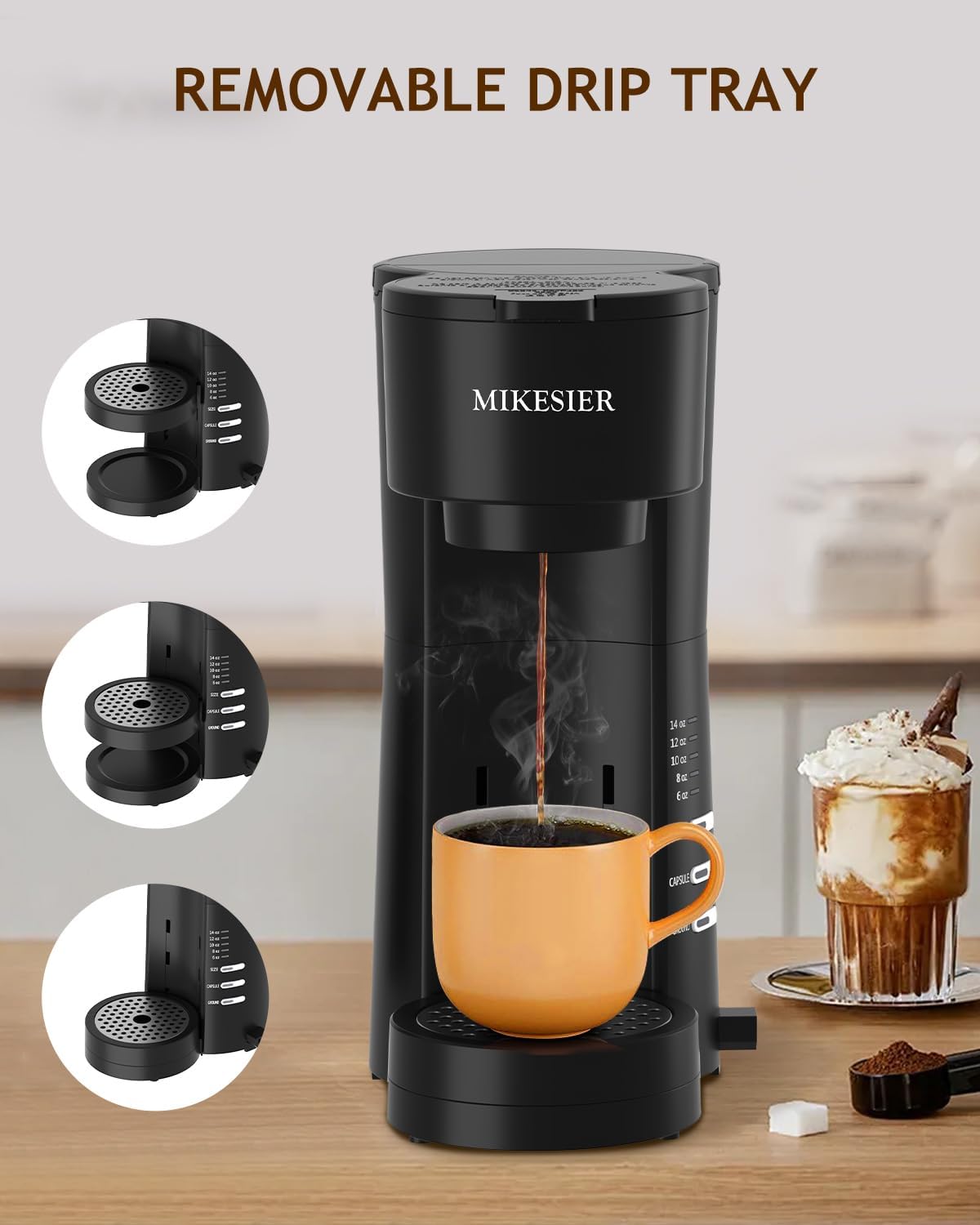 Single Serve Coffee Maker with Milk Frother, 28oz Removable Water Tank T173