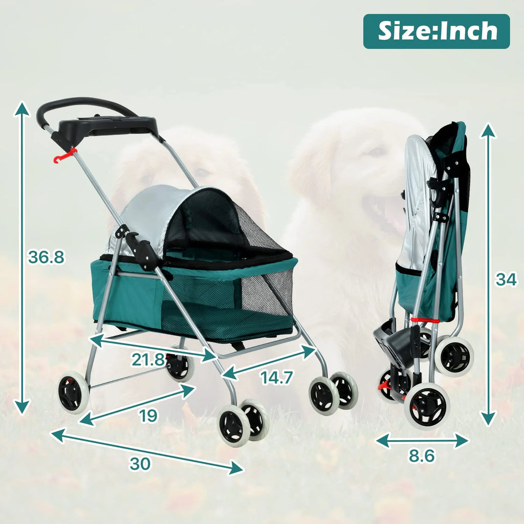 Teal Folding 4-Wheel Dog Stroller U8959