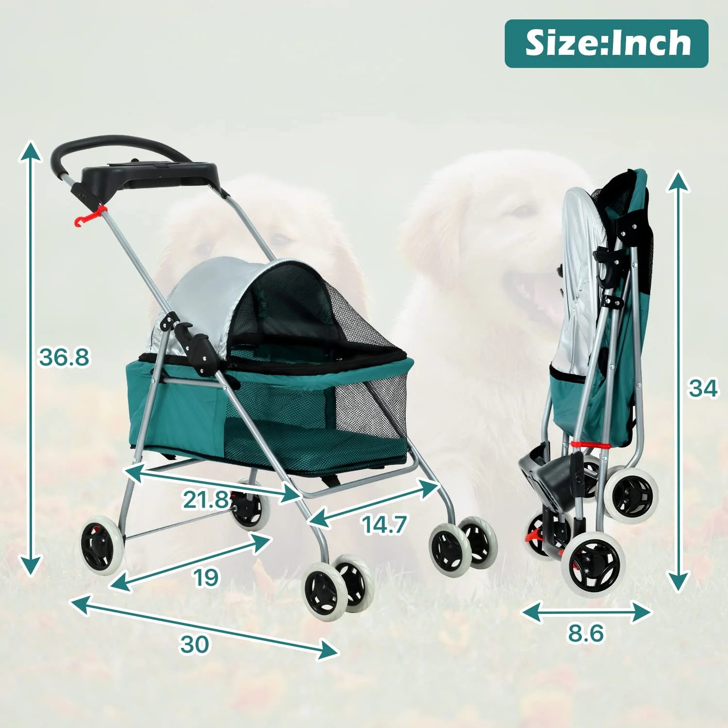 Teal Folding 4-Wheel Dog Stroller U8959