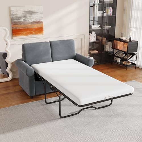 Gray Pull Out Sofa Bed with Twin Size Mattress Pad K622167