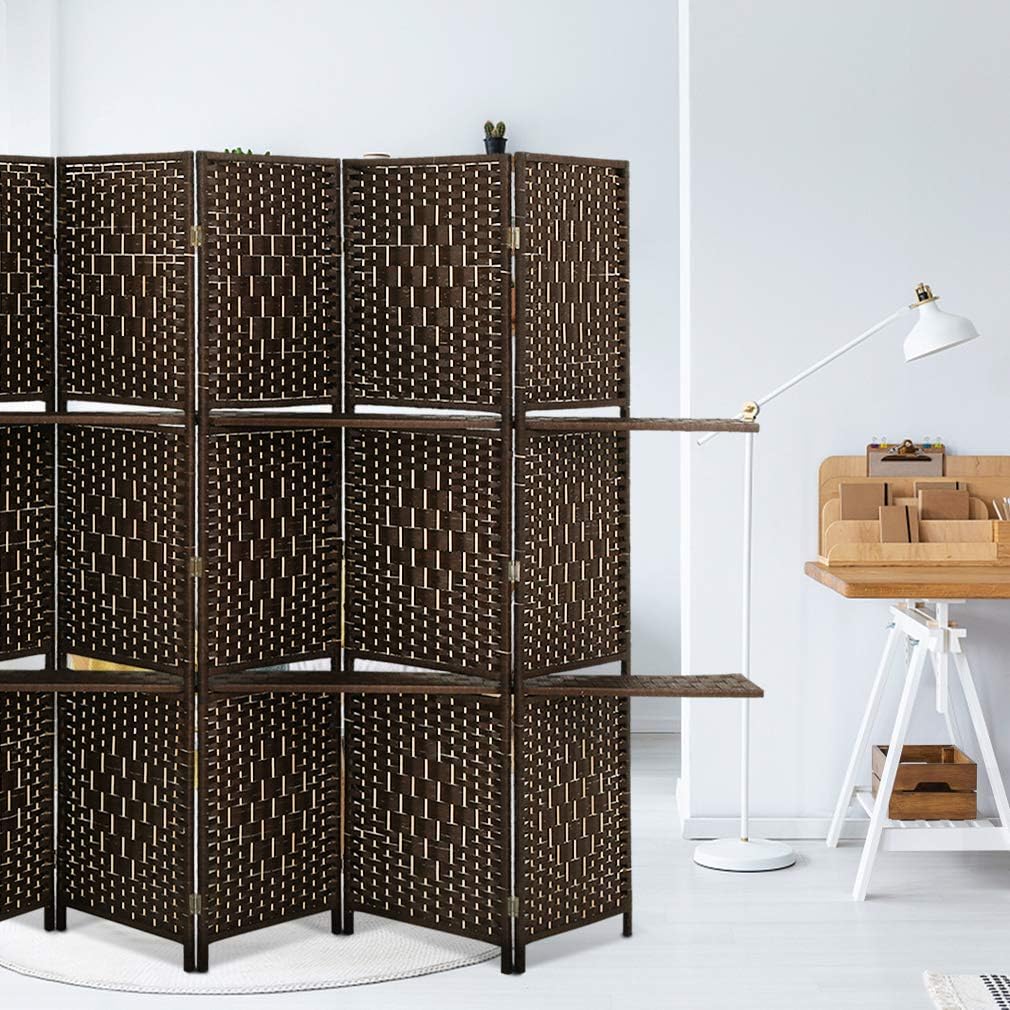 Brown 6 Panel Wooden Folding Room Divider with Shelves S412161