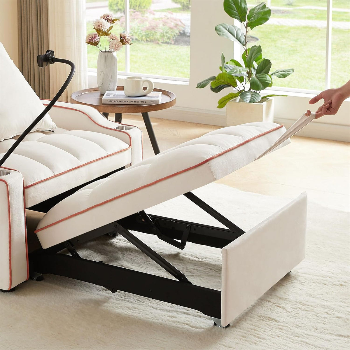 3-in-1 Convertible Pull Out Sleeper Chair Bed with Multi-Pockets B888