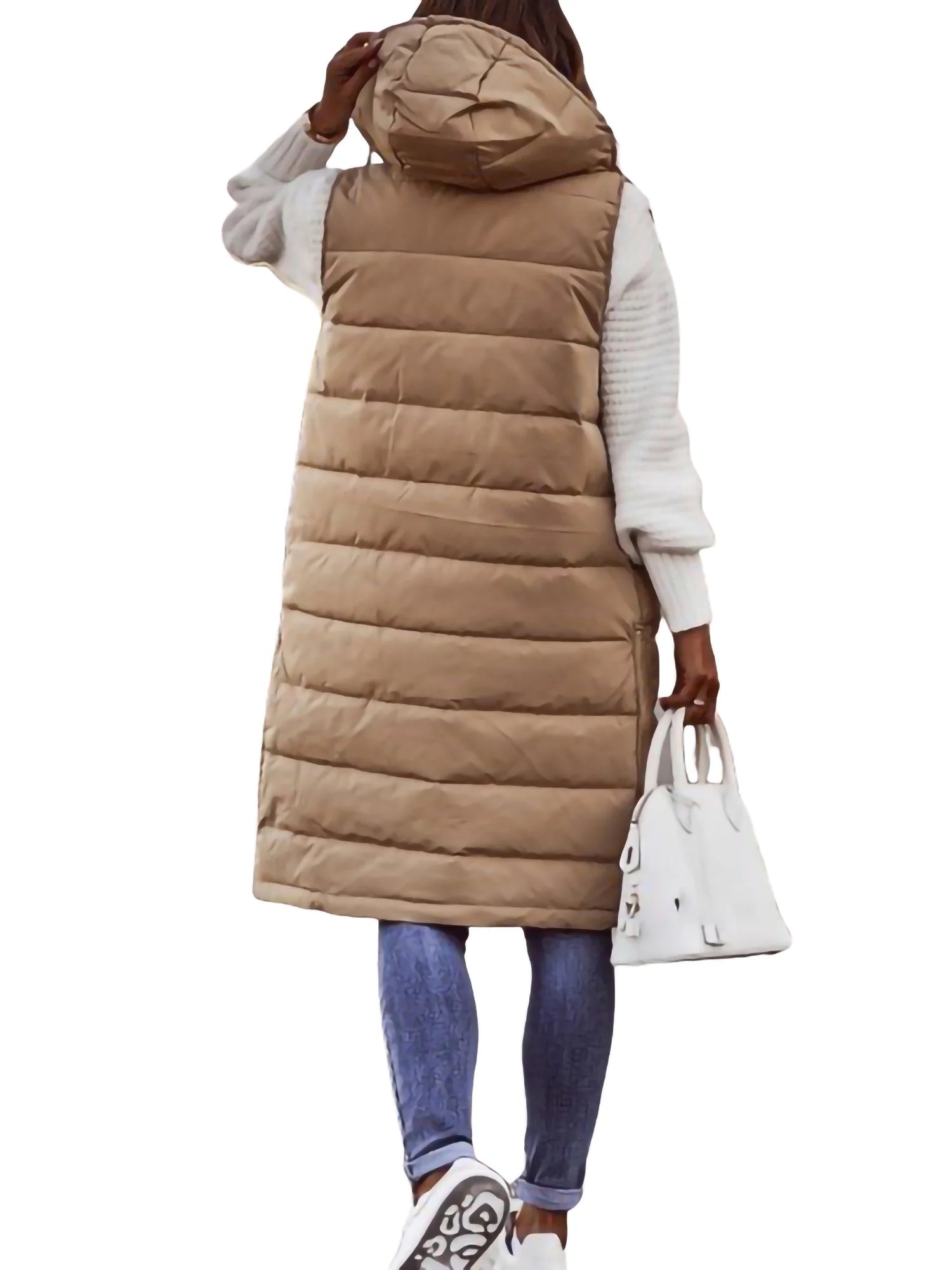 Women's Hooded Down Long Vest Padded Jacket with Pockets R443167