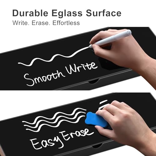 Small White Glass Dry Erase Board with Aluminum Frame and Wooden Storage Compartment D553