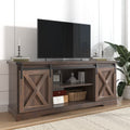 Brown Wood TV Stand with Sliding Barn Doors and Adjustable Shelves I95252