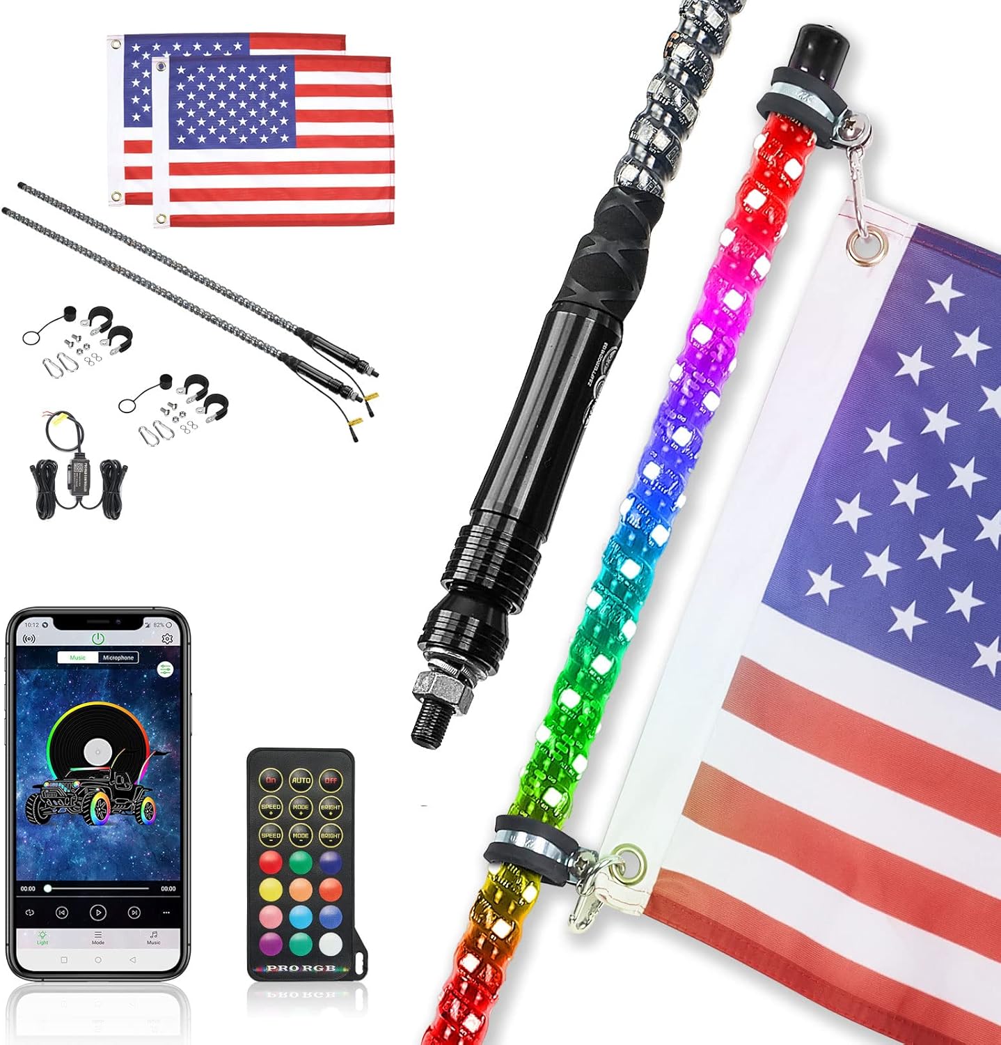 2pcs 3ft LED Whip Lights with Bluetooth L801